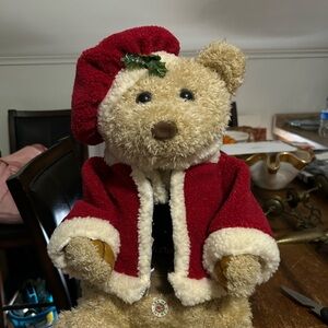 Festive Red and Cream Teddy Bear Opens Belly Night before Christmas